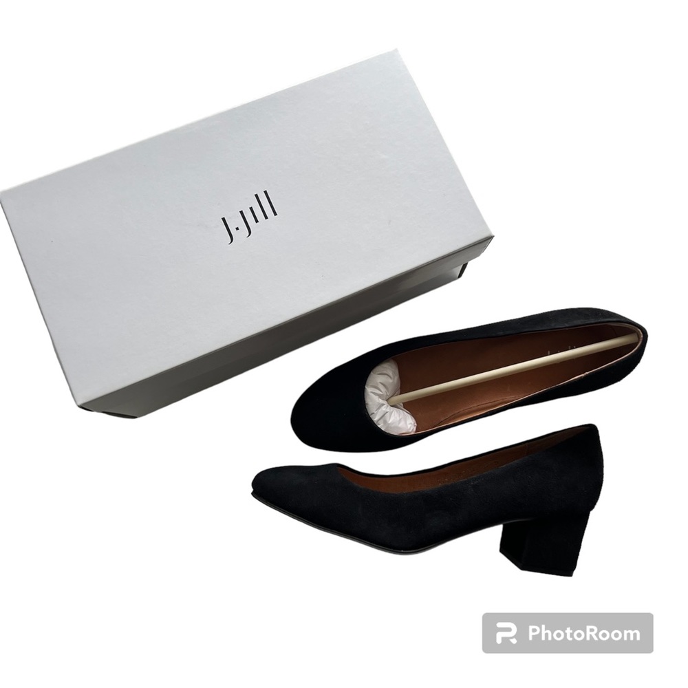 J jill Black Suede round toe block heel, size 8.5, never worn w/ original box